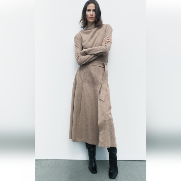 Zara * Wool Blend Limited Edition Midi Skirt Front Slit - Picture 8 of 14